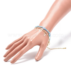 Messing-Mond- und Stern-Charms & Saatblumen-doppellagiges mehrsträngiges Armband für Frauen&nbsp;BJEW-JB08849