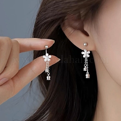 999 Ohrstecker aus feinem Silber mit Blumenquaste&nbsp;EJEW-P296-10S
