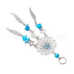 6 pièce 6 styles de pierres précieuses mélangées naturelles et synthétiques et de toile/filet tissé en alliage avec de gros pendentifs en plumes&nbsp;PALLOY-JF03443