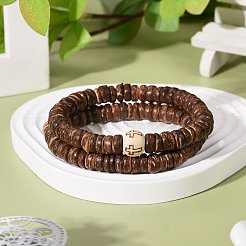 Flache runde Kokosperlen Stretch-Armbänder Set&nbsp;BJEW-JB07010