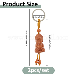 2 Stück Schlüsselanhänger mit Buddha-Statuen aus Holz&nbsp;KEYC-FH0001-64