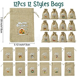 12 Stück 12 Stile Weihnachtsdruck Sackleinen Verpackungsbeutel Kordelzugbeutel&nbsp;ABAG-FS0001-03B