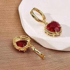 Pendientes de aro de latón y vidrio con forma de corazón para el día de San Valentín&nbsp;EJEW-Z164-23G-01