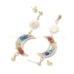 Chakra Mond Kupferdraht umwickelt Edelstein Ohrstecker&nbsp;EJEW-TA00485