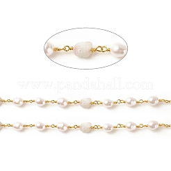Chips di morganite naturale e catene di perline in abs&nbsp;CHC-E024-06G-03
