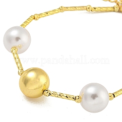 Bracciali in ottone con perline rotonde placcati a cremagliera per le donne&nbsp;BJEW-B106-23G