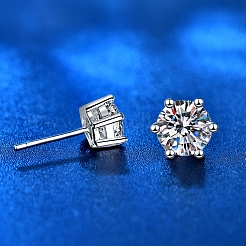 Orecchini in argento sterling anti-ossidazione con strass moissanite&nbsp;AJEW-U007-09P