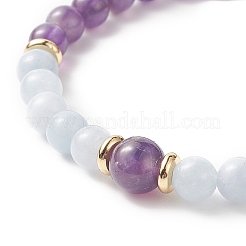 Bracelet extensible rond aigue-marine naturelle et pierres précieuses mélangées pour femme&nbsp;BJEW-JB09270