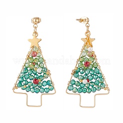 Geflochtene Weihnachtsbaum-Ohrstecker aus Muschelperlen und Glas&nbsp;EJEW-TA00090