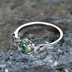 Bagues ovales et feuilles en argent sterling avec agate mousse&nbsp;FS-WGF1EFD-02