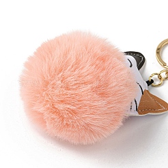 Porte-clés boule de fourrure de lapin imitation rex et pendentif chat en cuir pu&nbsp;X1-KEYC-K018-05KCG-02
