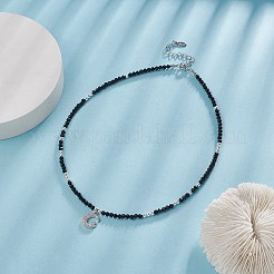 Collana con ciondolo a forma di luna in zirconi cubici trasparenti con catene di perline di onice nero naturale da donna&nbsp;NJEW-JN04271-01