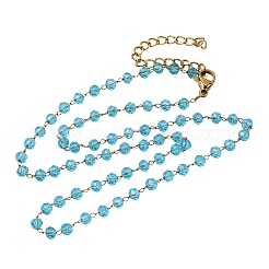 Handgefertigte Gliederkette aus Edelstahl 304 mit facettierten GlasUnterlegscheibenperlen&nbsp;NJEW-G195-01G-10