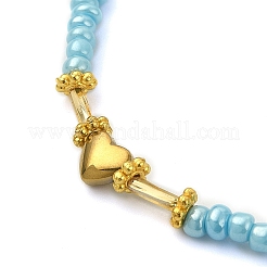 Braccialetto elasticizzato con perline a forma di cuore di semi ed ematite sintetica&nbsp;BJEW-JB09471