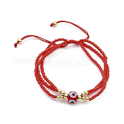 Braccialetto regolabile con perline intrecciate in vetro e lampwork per le donne&nbsp;BJEW-O187-10