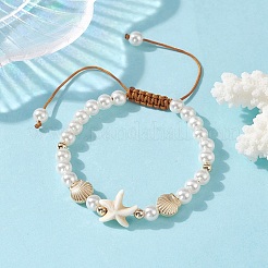 Bracelet réglable en perles tressées en plastique turquoise et abs synthétique&nbsp;BJEW-JB10101-02