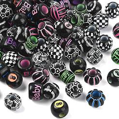 90 pièce de perles européennes opaques en acrylique imprimées par pulvérisation&nbsp;SACR-CJ0001-93