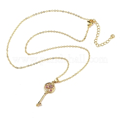 Halsketten mit Herz-Schlüsselanhänger aus Messing mit Mikropavé und Zirkonia für Damen&nbsp;NJEW-R027-03G-02