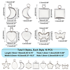 90 pièce 9 styles 201 pendentifs en acier inoxydable sertis de cabochons&nbsp;STAS-GA0001-34