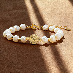 Elegante Roudelle-Armbänder aus natürlichen Süßwasserperlen und Messingperlen&nbsp;EN4357-5
