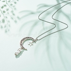 Balle de jade blanc naturel avec collier pendentif lune et étoile en alliage&nbsp;NJEW-JN03912-01