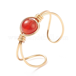 Anello a polsino aperto con perline rotonde in agata rossa naturale&nbsp;RJEW-TA00041-03