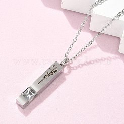 304 Edelstahl gravierte Blume Kreuz Rechteck Haustier Denkmal Andenken Urne Asche Anhänger Halsketten&nbsp;NJEW-P326-02P