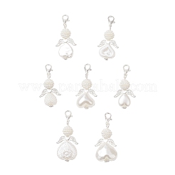 7 ciondolo a forma di cuore in acrilico e plastica ABS con perle finte&nbsp;HJEW-JM03564