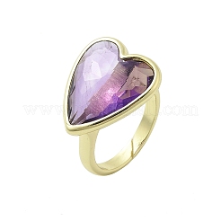 Anelli da dito in ottone ametista naturale a forma di cuore&nbsp;X-RJEW-D304-01G-A