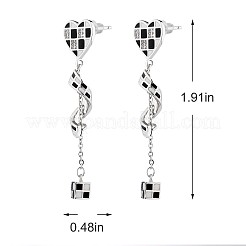 Orecchini pendenti con cuore a scacchiera smaltati e twist & cube con strass&nbsp;JE1033A