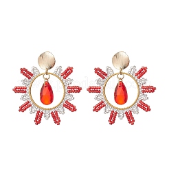 Pendientes colgantes de vidrio y latón con forma de lágrima&nbsp;EJEW-MZ00388-02