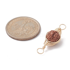 Breloques de connecteur enveloppées de fil de cuivre naturel rudraksha&nbsp;PALLOY-JF02067-01