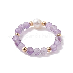 3 Stück natürlicher Lapislazuli/Granat/Amethyst mit Kunststoffperle und geflochtenen Fingerringen aus Glasperlen&nbsp;RJEW-JR00671