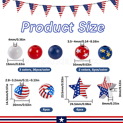 132 juego de cuentas de madera natural con estampado de temática del Día de la Independencia de 7 estilos.&nbsp;WOOD-SP0001-27
