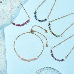 Braccialetti con cursore tondo sfaccettato in pietre naturali miste&nbsp;BJEW-JB10233