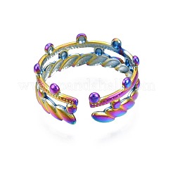 Bague manchette enroulée en feuille d'olivier en acier inoxydable 304&nbsp;RJEW-N038-092