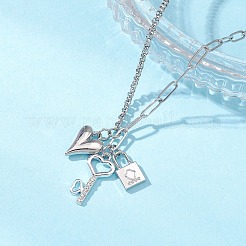 Colgante de llave con forma de corazón y rhinestone de cristal de aleación&nbsp;NJEW-JN05620