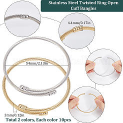 20 Stück 2 Farben Edelstahl gedrehter Ring offene Manschette Armreifen&nbsp;BJEW-SC0001-33
