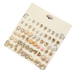 30 paire de boucles d'oreilles à tige en alliage et plastique avec imitation de perles et de strass&nbsp;WGF62EF-07