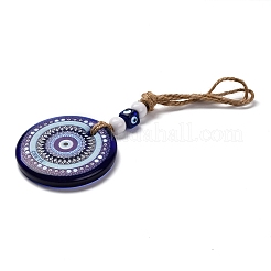 Ciondolo rotondo piatto con decorazione a forma di lume con occhio malvagio&nbsp;HJEW-Z005-01B