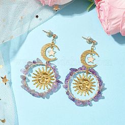 Clous d'oreilles en améthyste naturelle vintage&nbsp;EJEW-JE05807-05