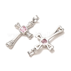 Pendentifs en laiton micro pavé de zircons cubiques roses&nbsp;CU-CBA9AB3-37P