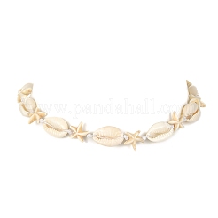 Collana di perline di stelle marine in conchiglia naturale e turchese sintetico con fermagli in acciaio inossidabile 304&nbsp;X-NJEW-TA00107-02