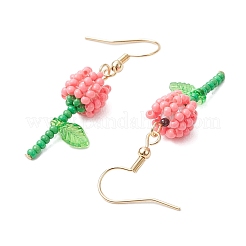 Boucles d'oreilles pendantes en forme de fleur avec perles de rocaille rondes en verre de qualité A&nbsp;EJEW-MZ00451-03