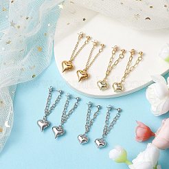 Orecchini in ottone con ciondolo a forma di cuore con catena&nbsp;EJEW-JE06115