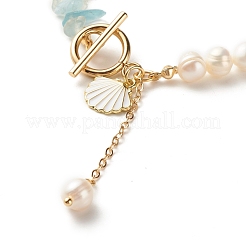 Natürliches Aquamarin-Chip-Perlenarmband&nbsp;BJEW-TA00032-04