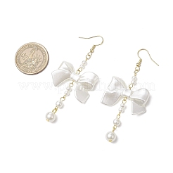Boucles d'oreilles pendantes en forme de nœud papillon en acier inoxydable 304 et plastique ABS avec imitation perle&nbsp;EJEW-JE06412