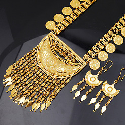 Set di collane con pendenti e orecchini pendenti con nappa rotonda e piatta in ottone e luna&nbsp;FS-WG7FC34-01