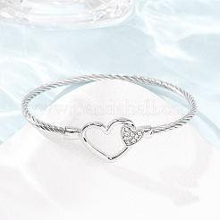 Bracelets manchettes en acier inoxydable 304 avec strass en forme de cœur pour femmes&nbsp;SA-CBA2192-06P