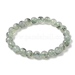 Braccialetti elastici con perline rotonde in prehnite naturale per uomo e donna&nbsp;BJEW-G743-01F
